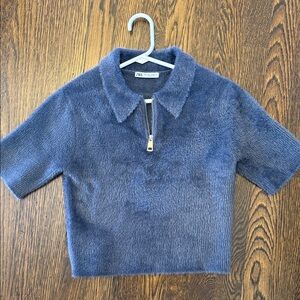 Zara Blue Fuzzy Top